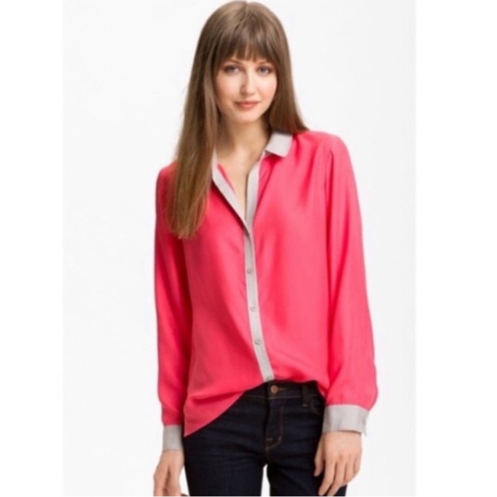 Trouve Neon Pink and Grey Silk Blouse